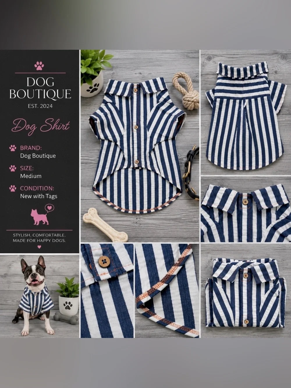 Blue & White Striped Dog Shirt | Size: Medium | New with Tags